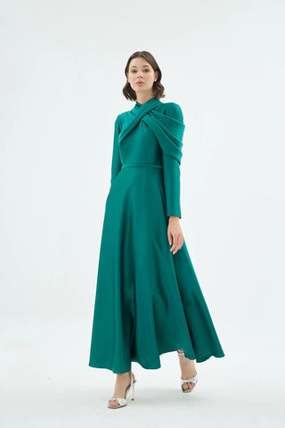Draped Crystal-Embellished Dress – Emerald