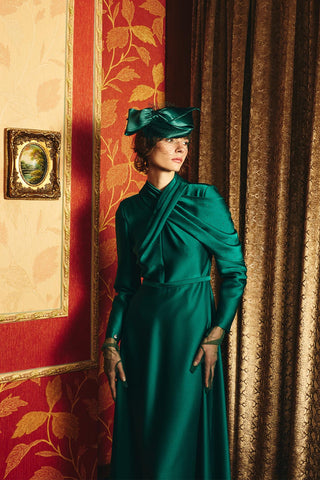 Draped Crystal-Embellished Dress – Emerald