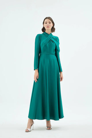 Draped Crystal-Embellished Dress – Emerald