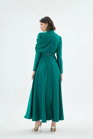 Draped Crystal-Embellished Dress – Emerald