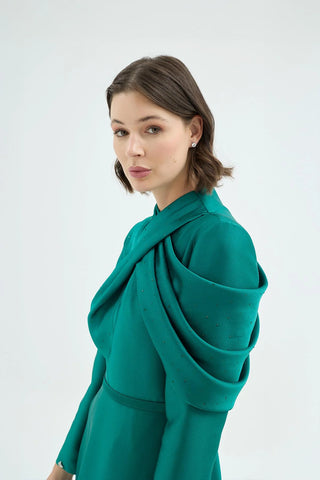 Draped Crystal-Embellished Dress – Emerald