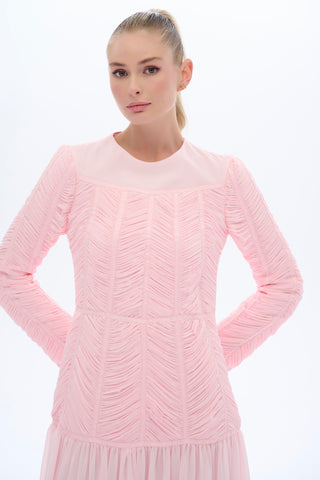 EMPİRDE DETAYLI ELBİSE Pembe