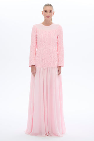 EMPİRDE DETAYLI ELBİSE Pembe