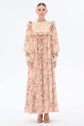 Floral Ruffle Maxi Dress – Pink