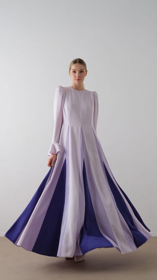 Contrast-Panel Maxi Dress – Lilac