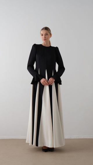 Contrast-Panel Maxi Dress – Black