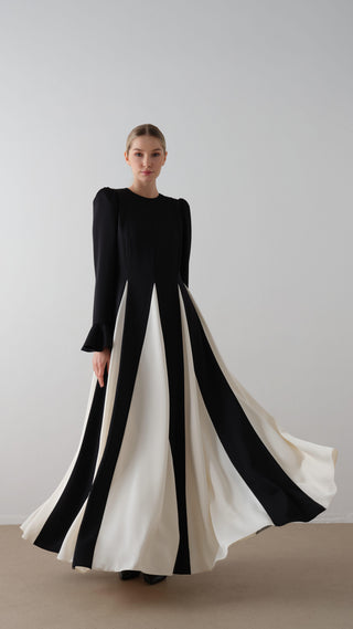 Contrast-Panel Maxi Dress – Black