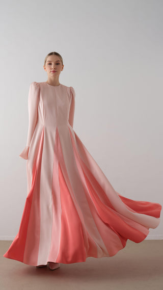 Contrast-Panel Maxi Dress – Salmon