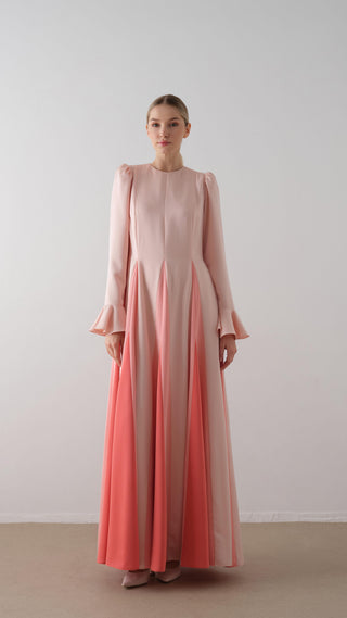 Contrast-Panel Maxi Dress – Salmon