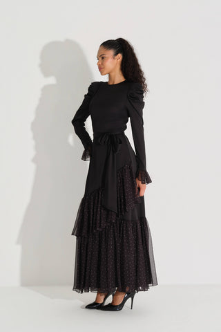 ETEK FIRFIRI ŞİFON ELBİSE Siyah