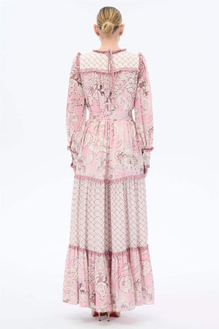 Ethnic Print Belted Maxi Dress – Pink