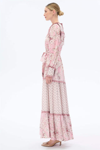 Ethnic Print Belted Maxi Dress – Pink