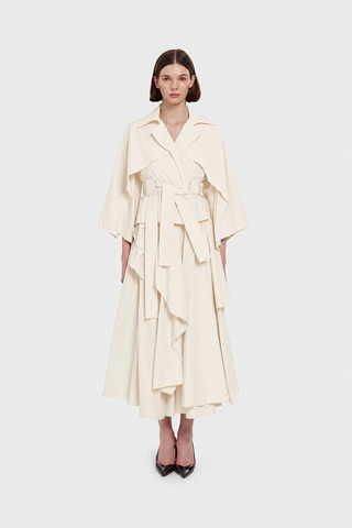 Pleated Asymmetric Cut Skirt - Cream