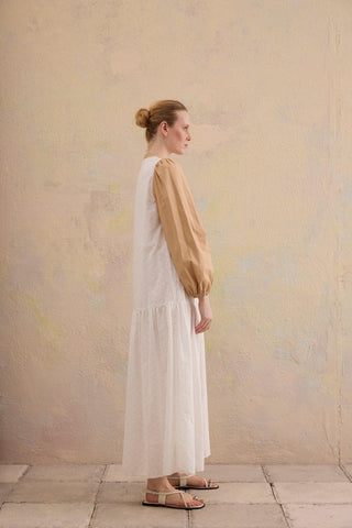 Fedel Contrast Panel Dress – Ecru Beige