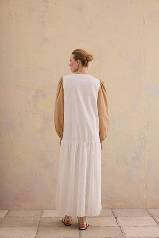 Fedel Contrast Panel Dress – Ecru Beige