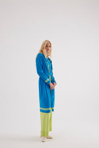 Fedelia Long Knit Cardigan – Blue