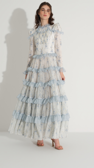 Bow Pattern Chiffon Dress – Blue