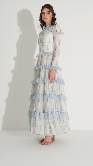 Bow Pattern Chiffon Dress – Blue