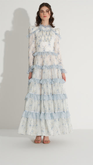 Bow Pattern Chiffon Dress – Blue