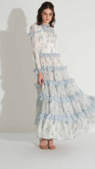 Bow Pattern Chiffon Dress – Blue