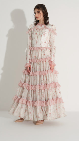 Bow Pattern Chiffon Dress – Powder Pink