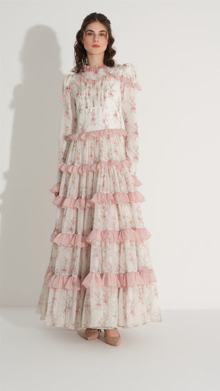 Bow Pattern Chiffon Dress – Powder Pink