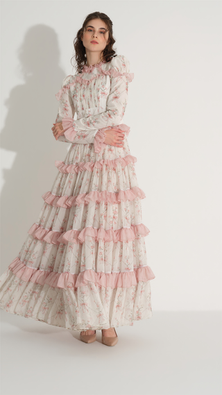 Bow Pattern Chiffon Dress – Powder Pink