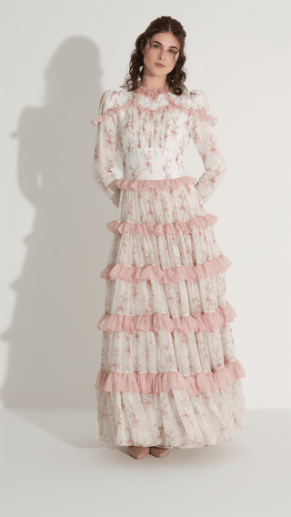 Bow Pattern Chiffon Dress – Powder Pink