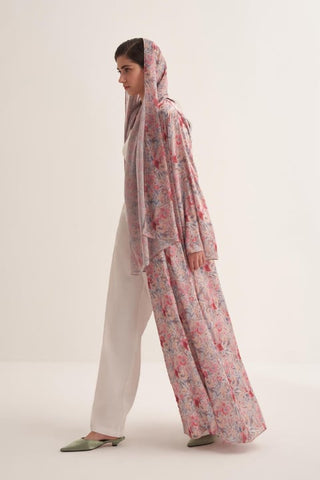 Floral Satin Abaya with Matching Scarf
