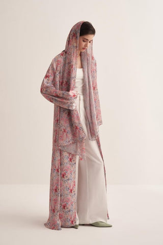 Floral Satin Abaya with Matching Scarf