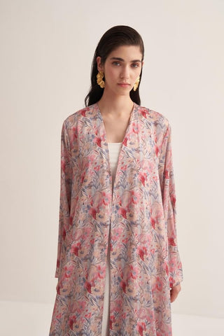 Floral Satin Abaya with Matching Scarf