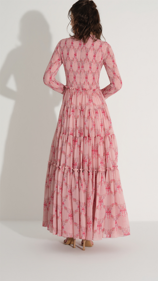 Smocked Chiffon Pleated Dress – Pink