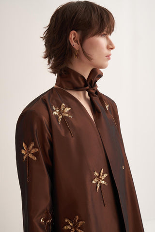 Glamor Embroidered Satin Abaya – Brown