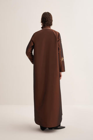 Glamor Embroidered Satin Abaya – Brown