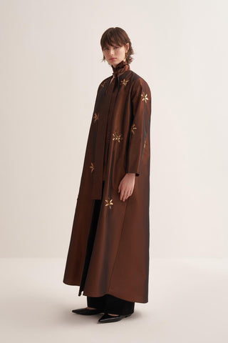 Glamor Embroidered Satin Abaya – Brown