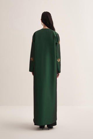 Glamor Embroidered Satin Abaya – Emerald Green