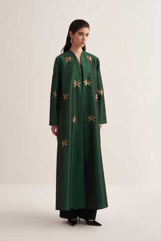 Glamor Embroidered Satin Abaya – Emerald Green