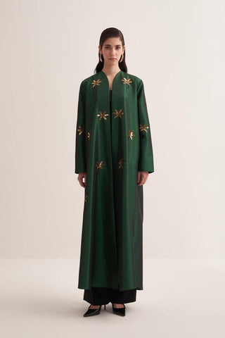 Glamor Embroidered Satin Abaya – Emerald Green