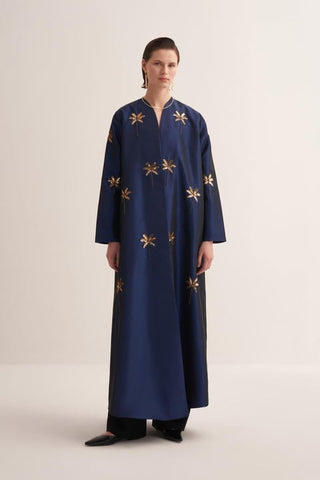 Glamor Embroidered Satin Abaya – Navy Blue