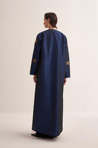 Glamor Embroidered Satin Abaya – Navy Blue