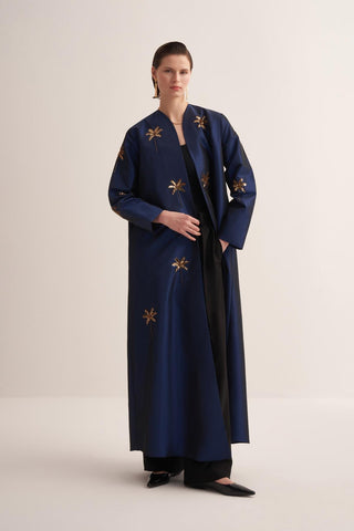 Glamor Embroidered Satin Abaya – Navy Blue