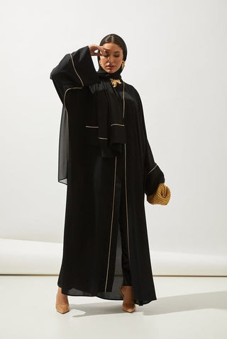 Gold Line Abaya - Black