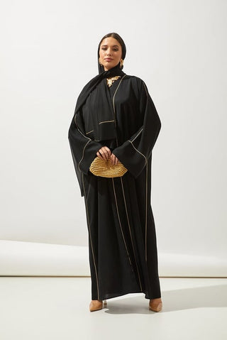 Gold Line Abaya - Black