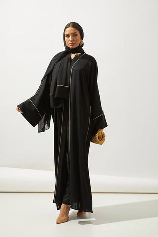 Gold Line Abaya - Black