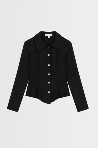 Wool Knit Top with Gold Buttons – Black