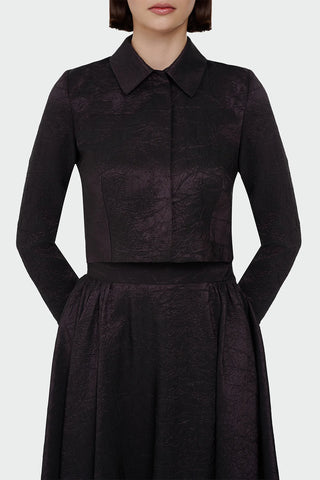 Shirt Collar Cropped Jacket & Skirt Set - Plum