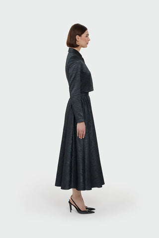 Shirt Collar Cropped Jacket & Skirt Set - Emerald