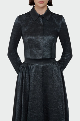 Shirt Collar Cropped Jacket & Skirt Set - Emerald