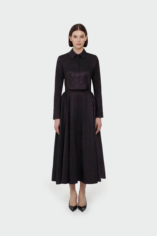 Shirt Collar Cropped Jacket & Skirt Set - Plum