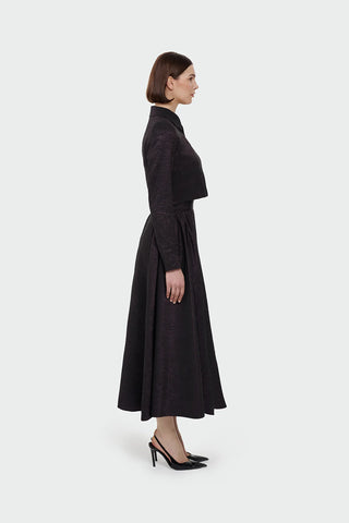 Shirt Collar Cropped Jacket & Skirt Set - Plum